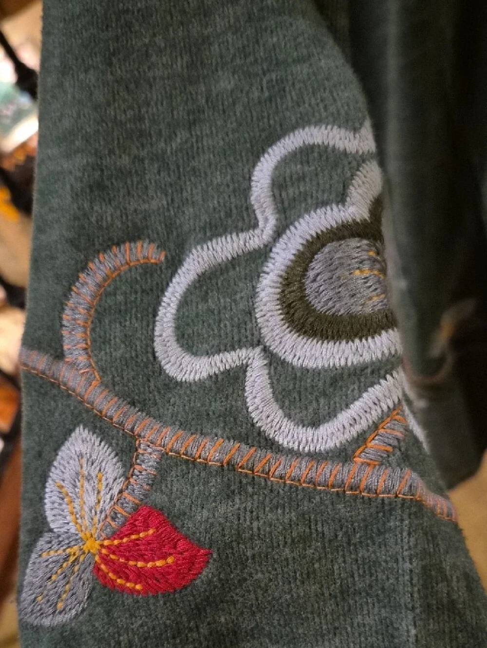 Soft Surroundings Teal Embroidered Open-Front Hooded Cardigan